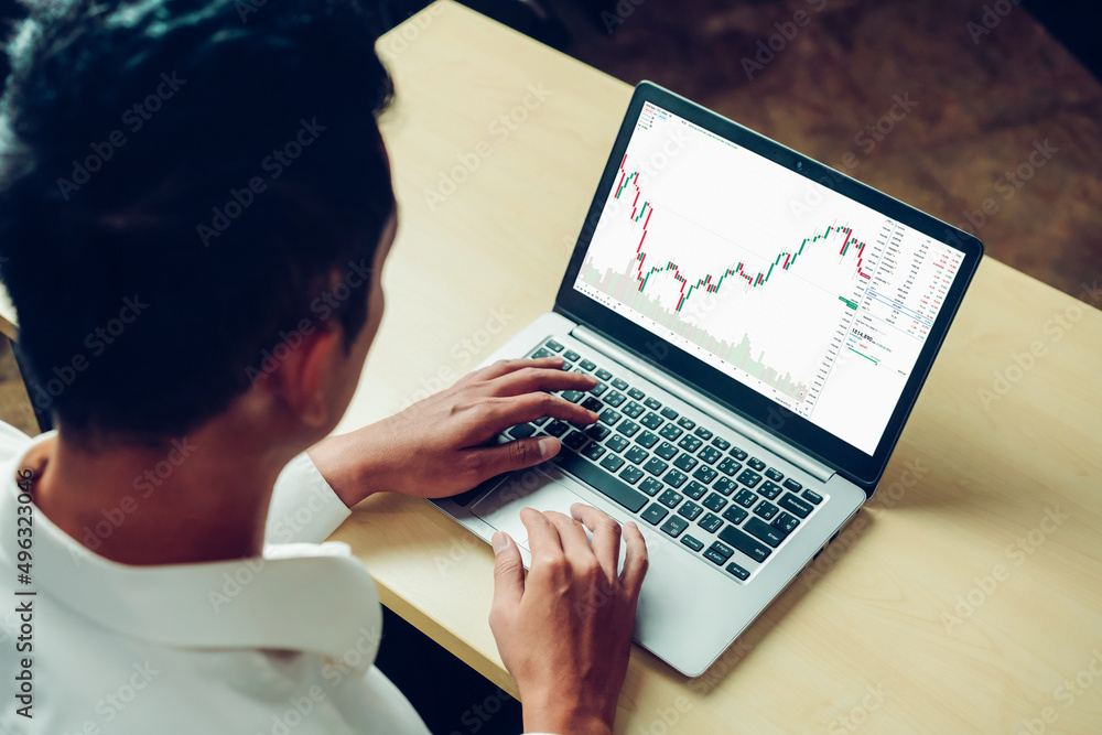 Poster stock market data chart analysis by ingenious computer software . investment application display sto