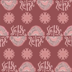 Abstract shapes vector repeat pattern in dusky pink shades