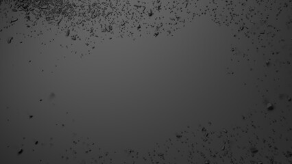 Dark abstract background pieces of pebbles scattered. 3d render illustration.