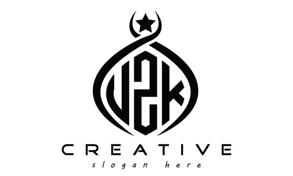 UZK three letters curved oval initial logo design, geometric minimalist creative logo, vector template