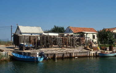 Fototapeta na wymiar Filets de pêche, Etang de Vic, lagune, espace naturel protégé, 34, Hérault