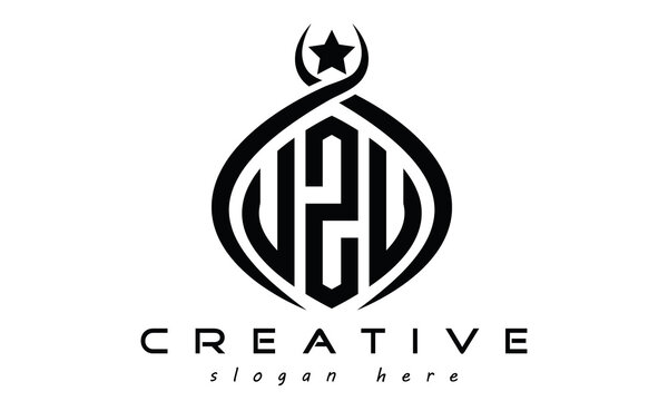 UZU three letters curved oval initial logo design, geometric minimalist creative logo, vector template