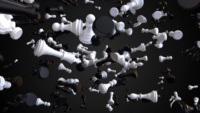 Falling chess. Computer generated 3d render