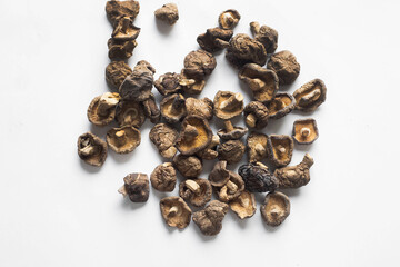 dried mushrooms on a white background