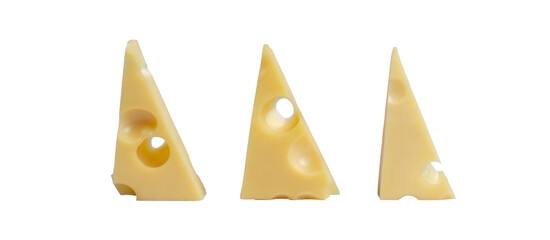 Cheese pieces of swiss emmental isolated on white background with clipping path