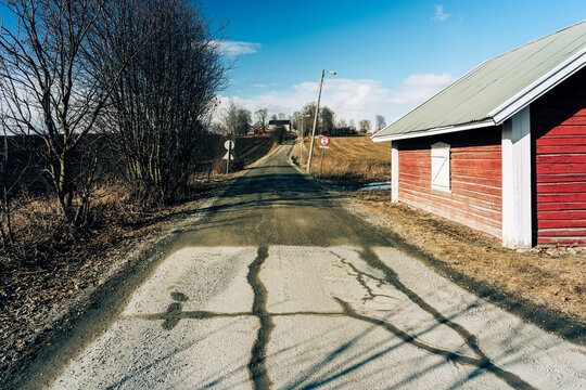 a rural gravel road in spring
