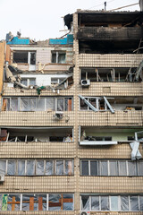 War in Ukraine. Damaged residential building
