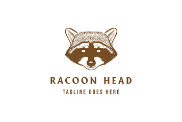 Vintage Retro Hand Drawn Animal Raccoon Head Face Logo Design Vector