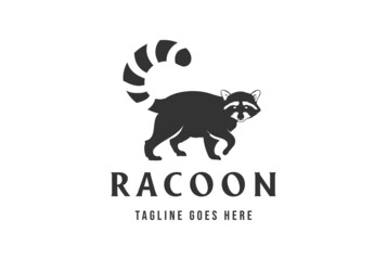 Vintage Retro Standing Walk Raccoon Tail Silhouette Logo Design Vector