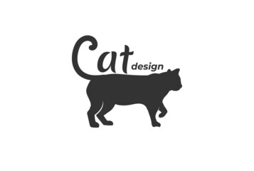 Cat Silhouette with Letter C for Cat Text Type Font Word Typography Tail Logo Design