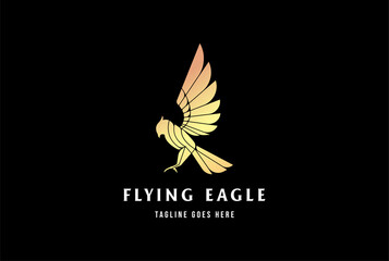 Luxury Golden Flying Eagle Hawk Falcon Phoenix Monogram Logo Design Vector
