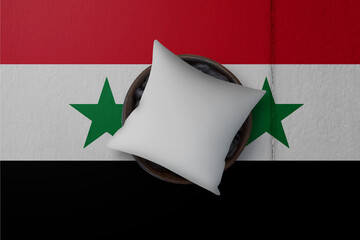 Patriotic pillow mock up on background in colors of national flag. Syria