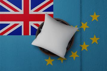 Patriotic pillow mock up on background in colors of national flag. Tuvalu