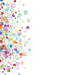 Colorful childhood fun letters and symbols confetti. Kids creative rainbow vector illustration.