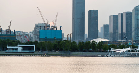 Fototapeta premium Skyscrapers and unfinished building in the city