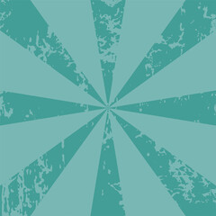 Vector retro grunge background with abstract rays. Vintage radial texture. Turquoise blue color. Cartoon sunburst effect 