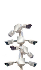 Multi-angle CCTV on pillar 360 degree system background blast cipping path.