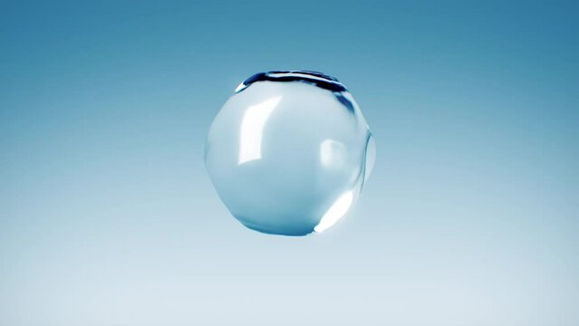 Water Drop Waving Close-up in Super Slow Motion. Beautiful 3d Animation of Natural Waterdrop Shape on Blue, White and Black Backgrounds in Static Position. 4k UHD 3840x2160