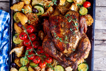 Roast chicken with vegetables.style rustic