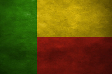 Patriotic stone wall background in colors of national flag. Benin