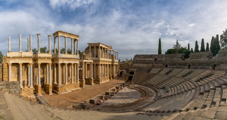 Obraz premium panorama view of the Roman amphitheater in historic Merida