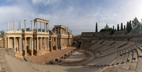 Obraz premium panorama view of the Roman amphitheater in historic Merida