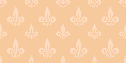 beige seamless pattern, lily flower heraldic symbol, vector illustration  - obrazy, fototapety, plakaty