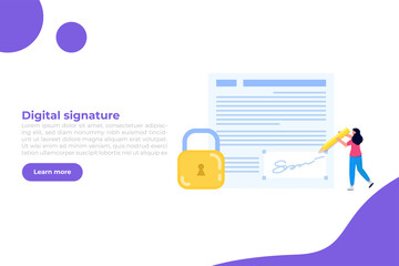 Digital signature, Electronic Smart contract. Vector illustration