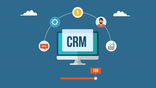 Customer relationship management animation, CRM software application conceptual.