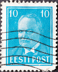 Estonia - circa 1938: a postage stamp from Estonia , showing a portrait of President Konstantin...