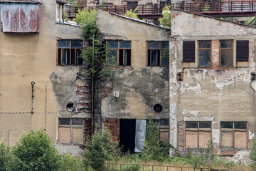 An unmaintained old factory building