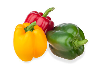 Group of red,yellow,green Bell pepers on white background, clipping path,Agriculture concept