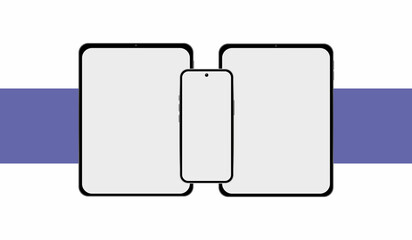 Smartphone, tablet mockup with blank screen. Template for presentation UI design with very peri color. Device model. Vector trendy illustration.