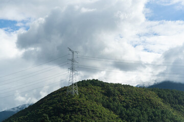 High electric tower on the mountain