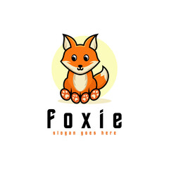 Obraz premium cute fox sit logo design illustration cartoon mascot vector template icon