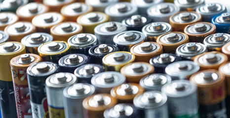 Used batteries collected for special waste. Top view.