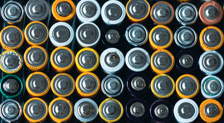 Used batteries collected for special waste. Top view.