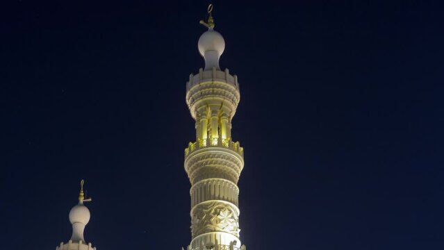 Al Noor Mosque in Sharjah at night timelapse hyperlapse. United Arab Emirates