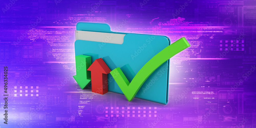Poster 3d rendering folder with upload download icon