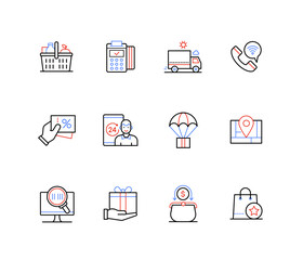 Purchase and delivery of goods - line design style icons