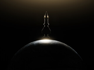 Combat rocket takes off over the planet on a black background. The concept of militarization and...