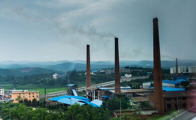Smoke from old factory chimney