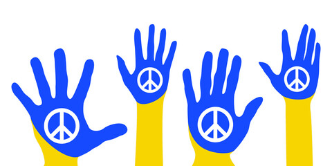 Hands of people flag Ukraine peace icon. Vector