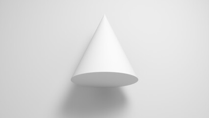 Fototapeta premium White cone shape over white wall with soft shadow, 3d