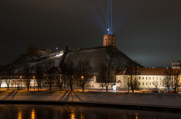 Gedymin's Tower illuminated very nicely at night during the festival of lights