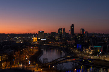 Beautiful view of Vilnius from the hill of Gediminas' tower at sunset