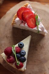 slices of cheesecake with berries