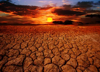Deurstickers a barren land under the setting sun © Jinnawat