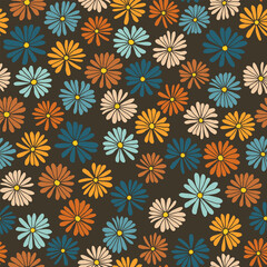 Ditsy flowers vector seamless pattern. Vintage floral surface design. Retro styled botanical background. Chamomile meadow. Field of wild flowers. Modern print for fabric, paper