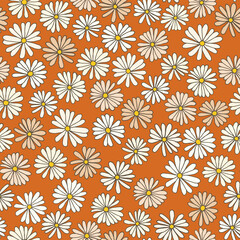 Ditsy flowers vector seamless pattern. Vintage floral surface design. Retro styled botanical background. Chamomile meadow. Field of wild flowers. Modern print for fabric, paper